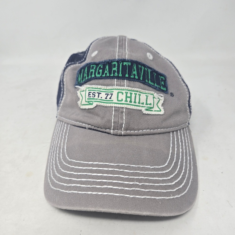 Margaritaville Est 77 Chill Trucker Hat Gray Navy Blue Snapback Mesh Cap